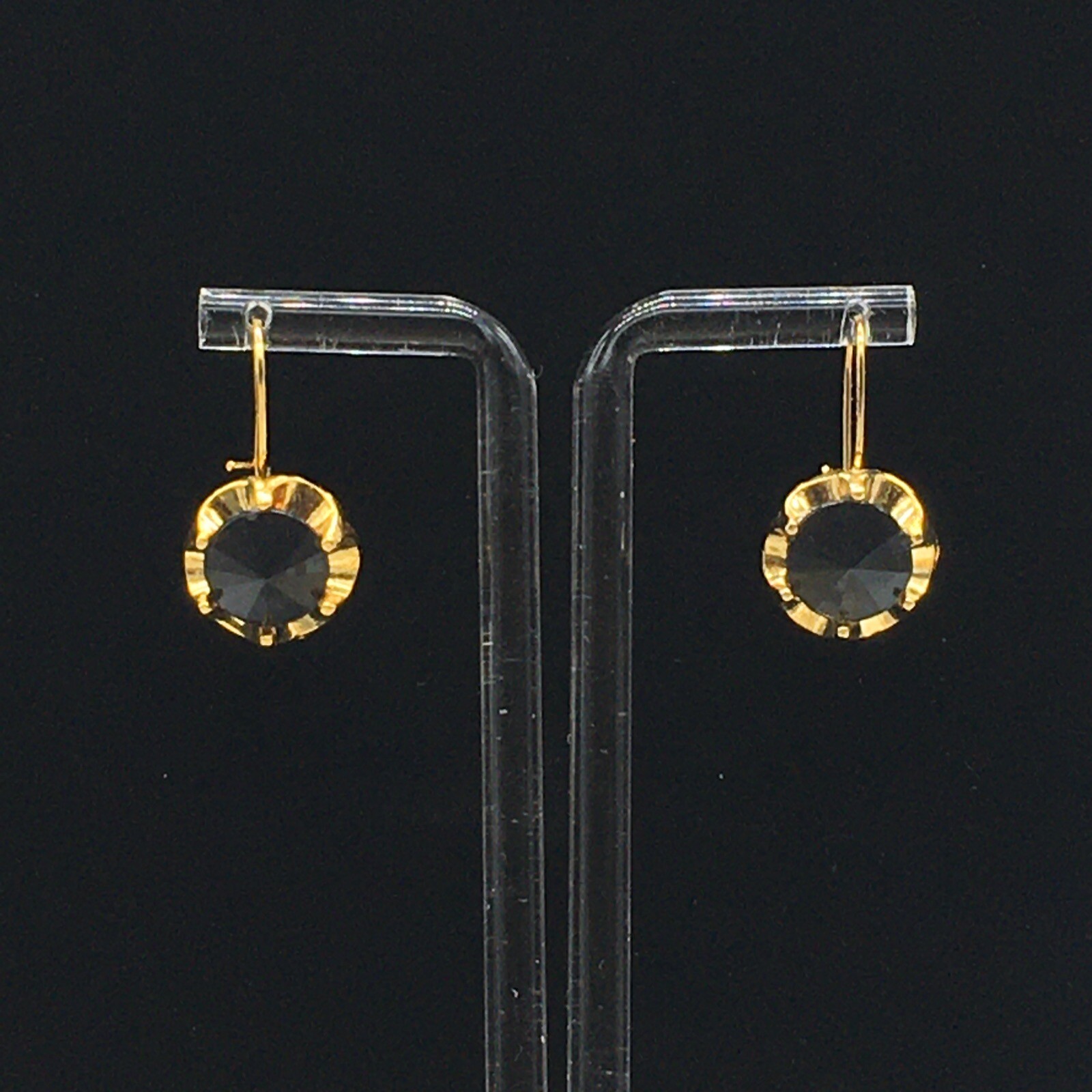Black Leverback Earrings Gold Tone Cupcake Like Faux Tension Setting Pierced 1″
