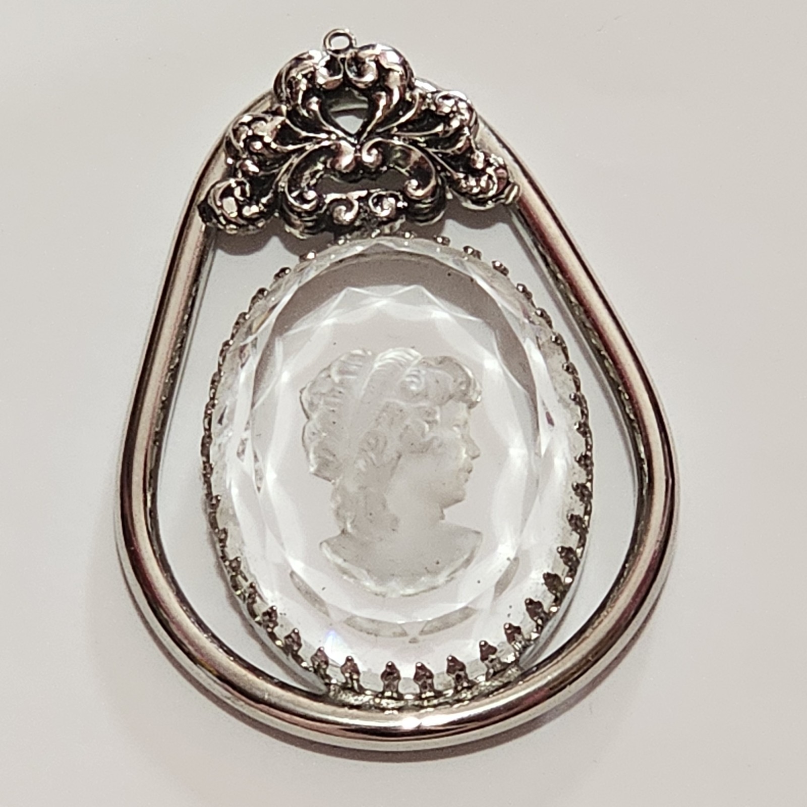 Intaglio Glass Cameo Portrait Vintage Jewelry Silver-tone Pendant Only