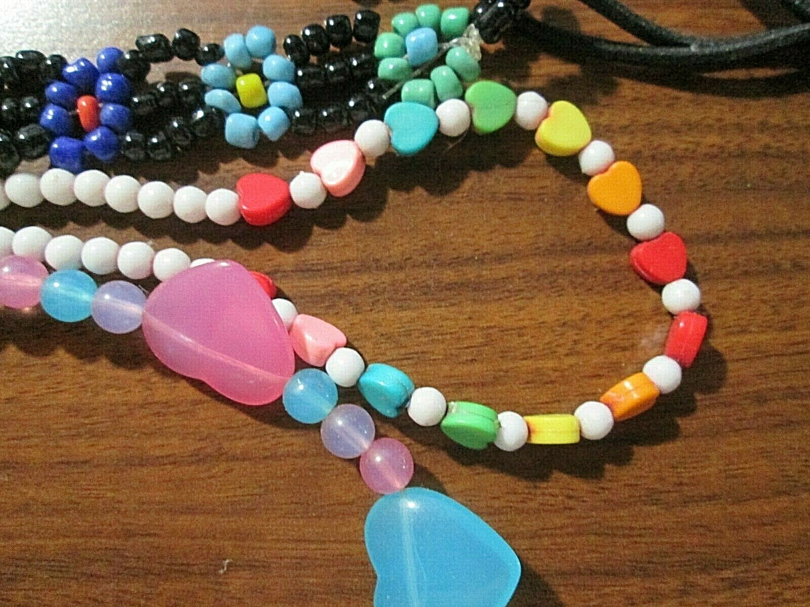 3 Great Colorful Kids Necklaces about 14.5″- 15.5″ long 1 can be headband,longer