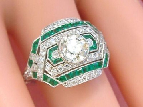 1.42CT White Round Simulated Diamond Art Deco Wedding 925 Sterling Silver Ring