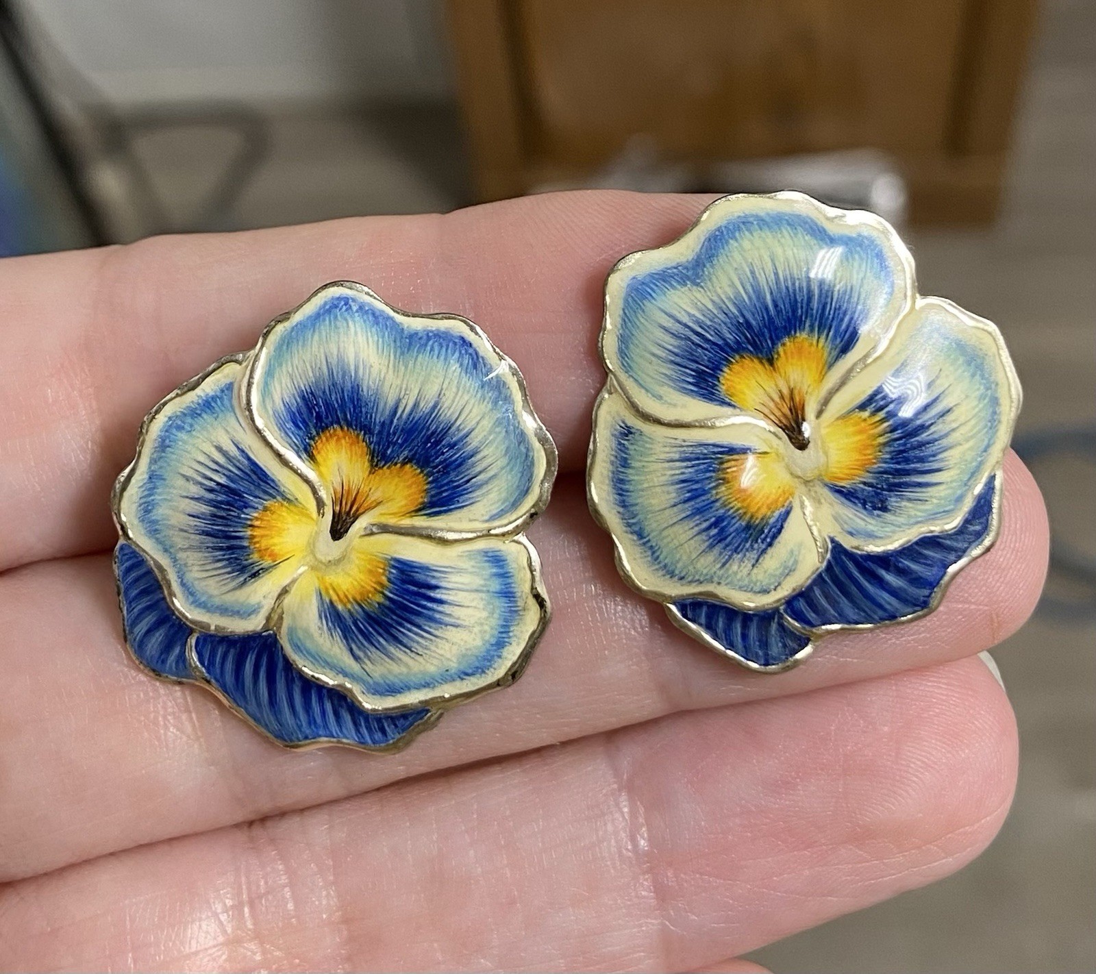 Vintage Sterling Silver Enamel Pansy Earrings – One of a Kind