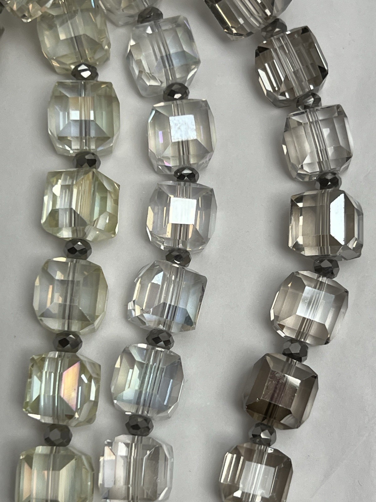 Vintage Ali Khan 3 Strand Square Bead Necklace 18” Yellow Topaz Clear Gift Box