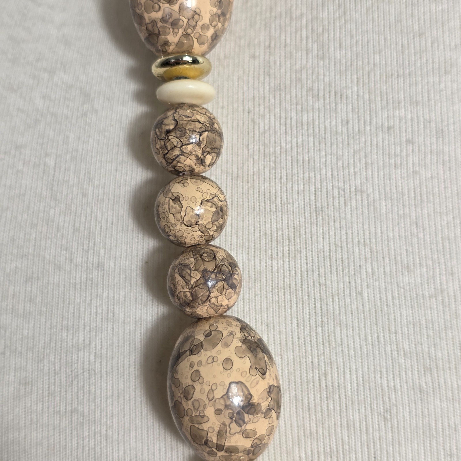 Beaded Statement Necklace Square & Round Beads Flat Gold & White Spacers