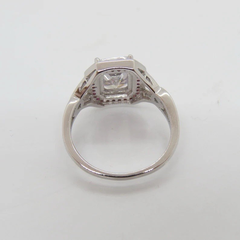 3.5 Ct Radiant Cut Ring Ruby Halo Sterling Silver Art Deco Unique Statement Gift