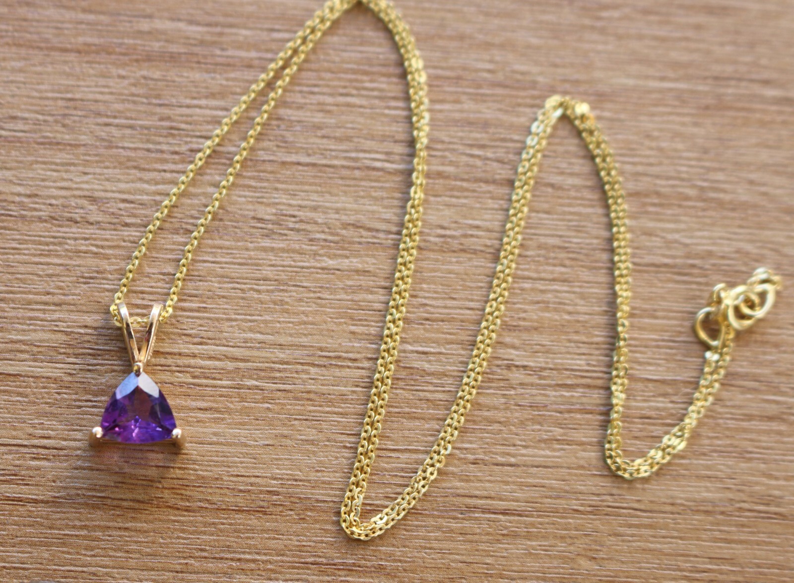 Clyde Duneier CID 14k Yellow Gold Trillion Cut Purple Amethyst Pendant Necklace