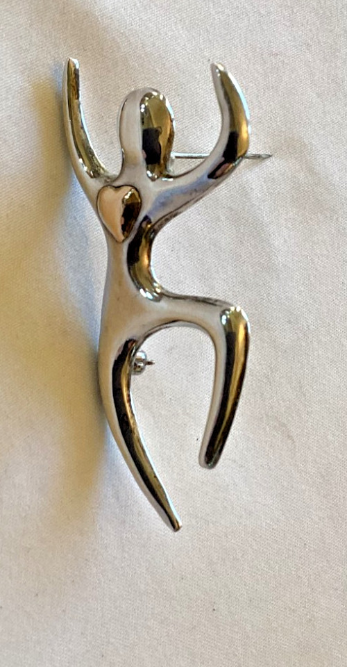 “Love to Dance” dancing person silver pin