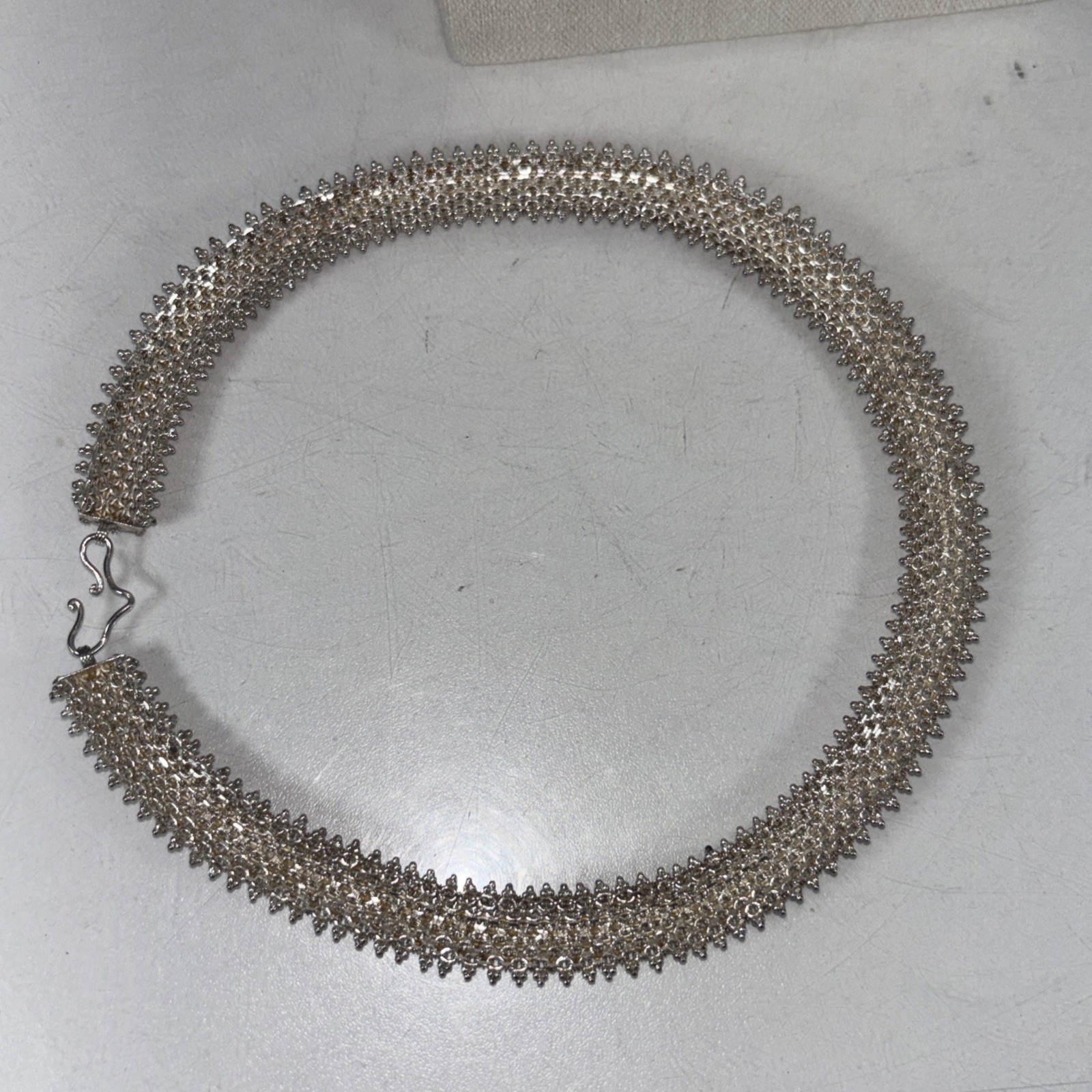 Vintage Sterling Silver Flower Cannetille Choker Necklace 16”