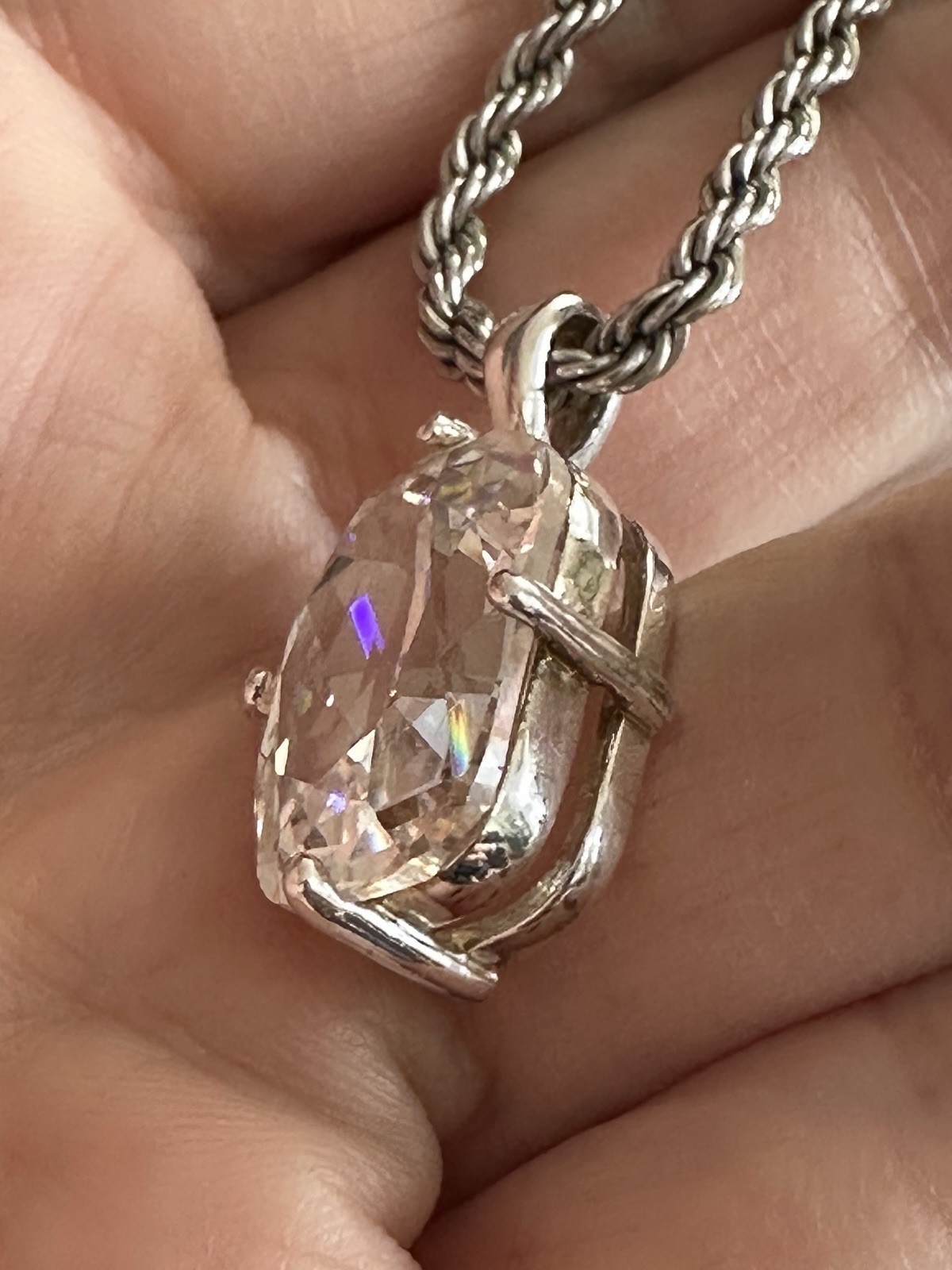 Incredible Vintage Cushion Cut Moissanite Sterling Silver 925 Pendant Necklace