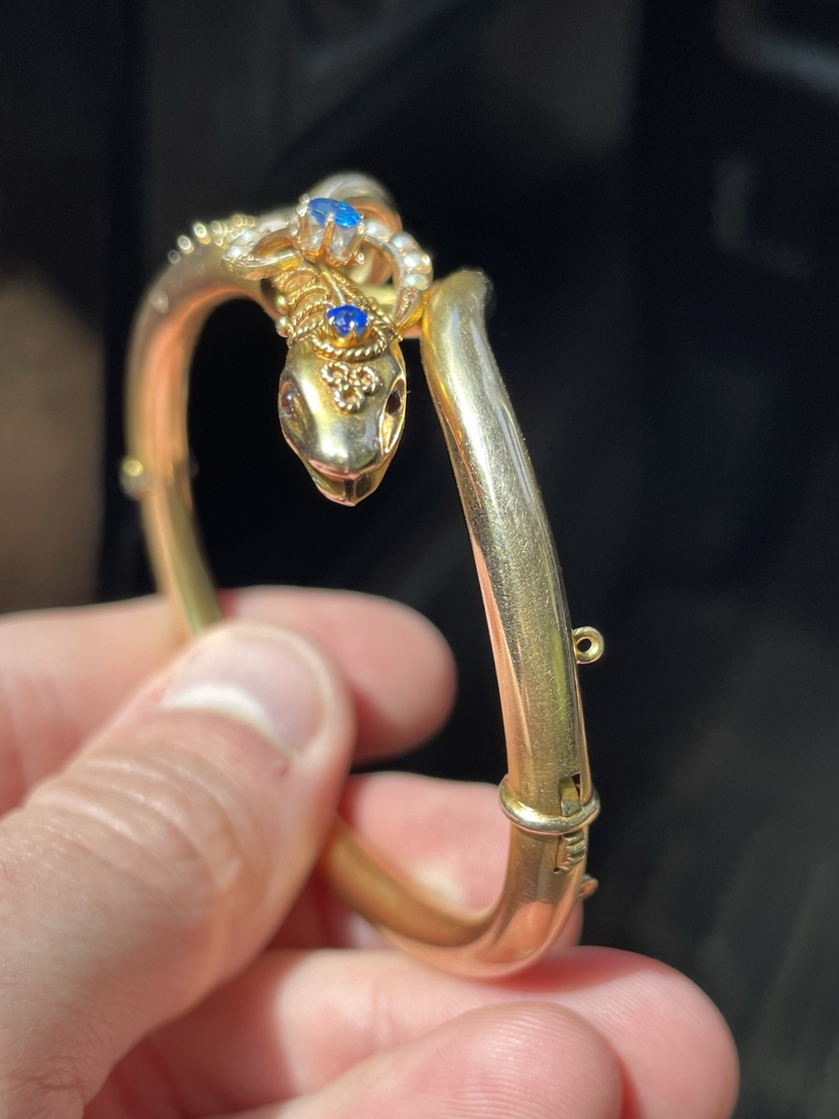 ANTIQUE VICTORIAN ESTRUSCAN SOLID GOLD SNAKE BANGLE BRACELET! 17GR!