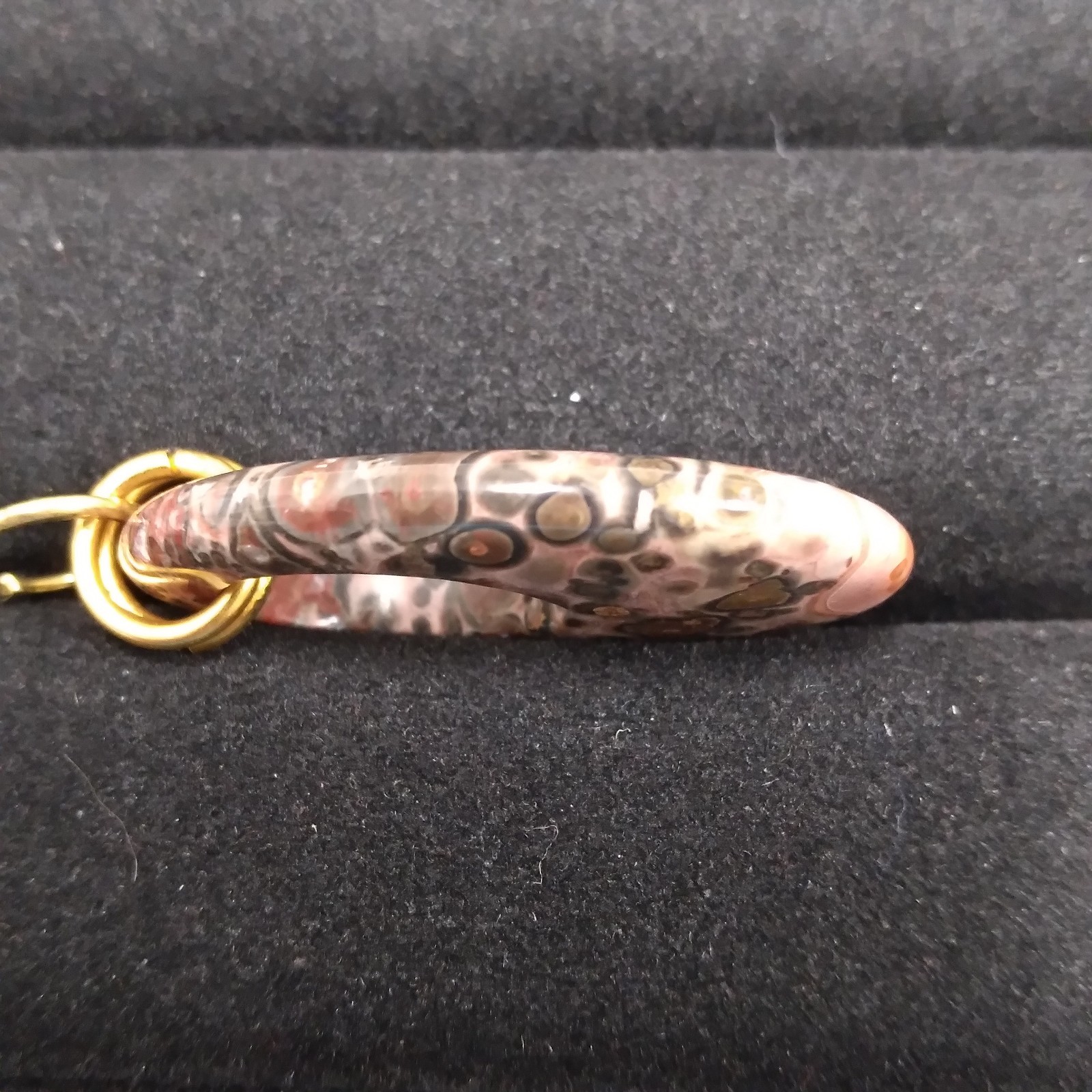 Pink Muted Color Stone Open Oval Pendant Gold Tone