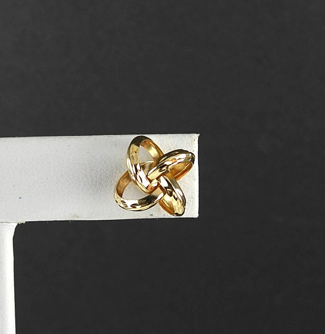 Vintage 14K Yellow Gold Intertwined Ribbon Knot Stud Earrings Openwork Swirl