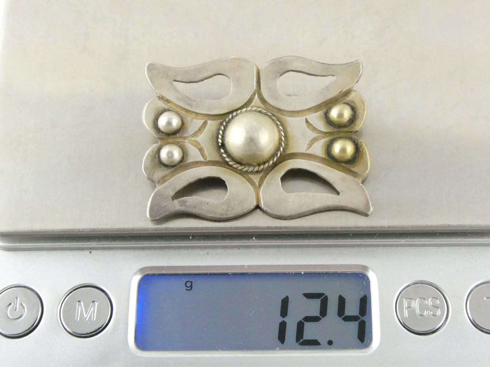 Antique Mexico Taxco 980 Sterling Silver Modernist Brooch Shapes Pin 12.4g 1.5In