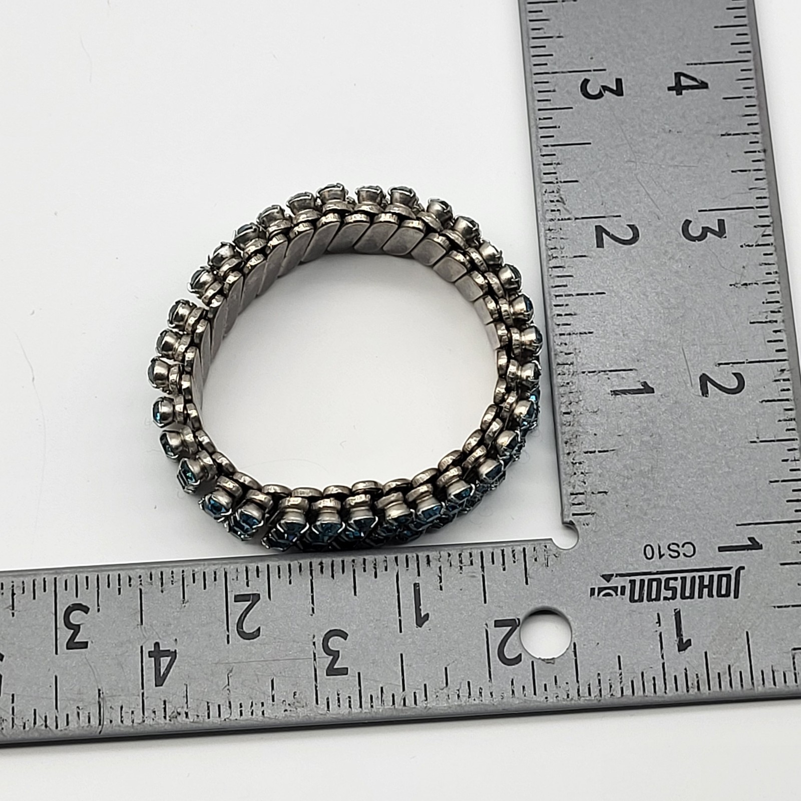 Stunning Vintage Expansion Bracelet Blue rhinestone MCM retro costume jewelry