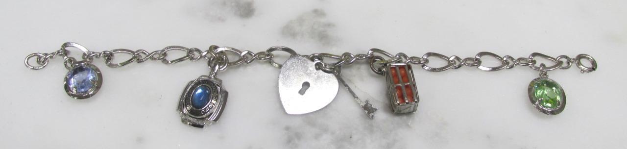 Sterling Silver Charm Bracelet w/ 5 Charms; 1 Danecraft 7-1/4″ ~ 19.5g ~ 9-K600