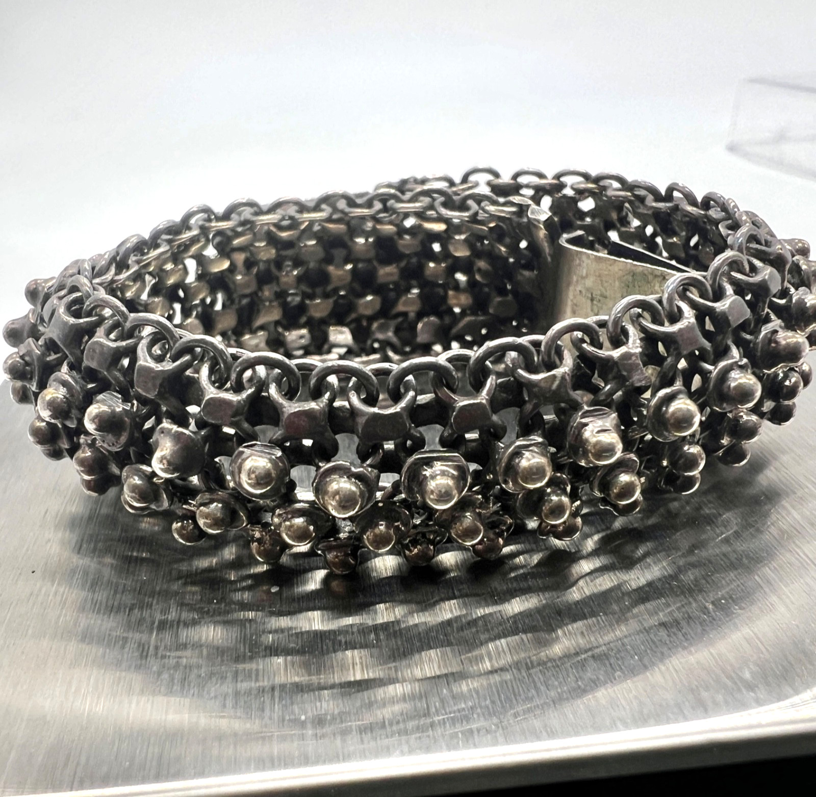 Antique Vintage 925 Sterling Cannetille Etruscan Bracelet 49 Grams