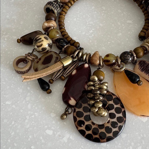 Vintage Necklace Oversized Earth Tone Wild Exotic Beaded Ovelap Choker