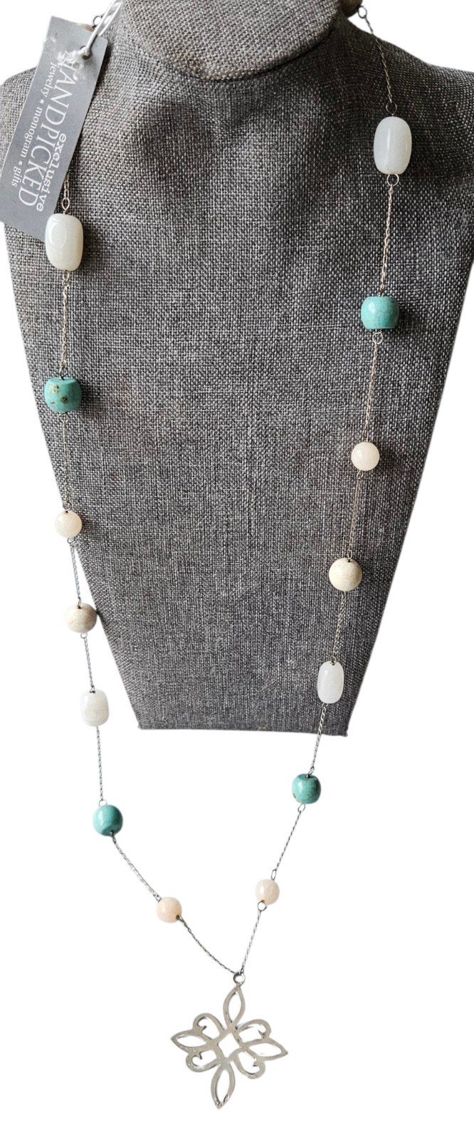 Sterling Silver HandPicked Necklace 925 Medallion Chain Semi Precious Stones 34″