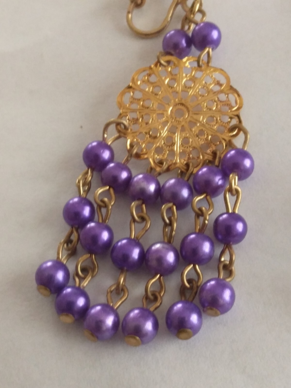 Vtg 2 Set Purple and Blue Gold Tone Chandelier Earrings