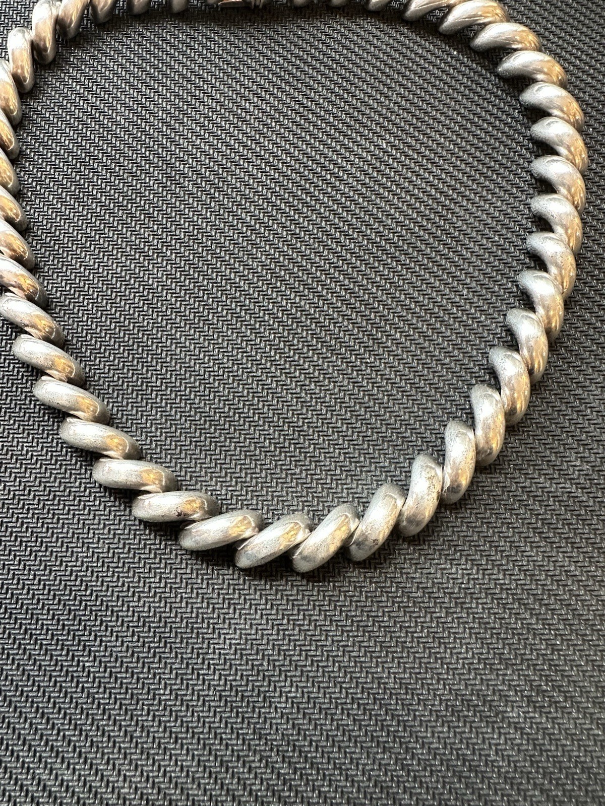 Vtg Sterling Silver 925 San Marco Link Macaroni Style Necklace, 16.5in Long