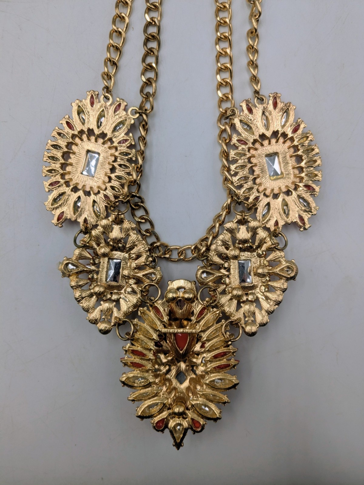 Beautiful Layered Vintage Coral Crystal Statement Necklace