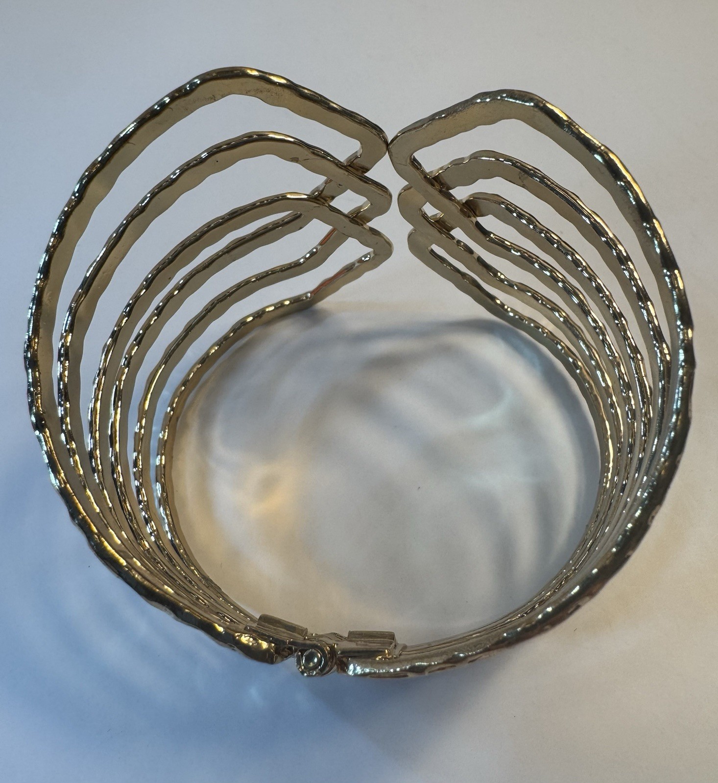Hammered Brass Cuff Bracelet Wide Textured Woven Hinge Opening