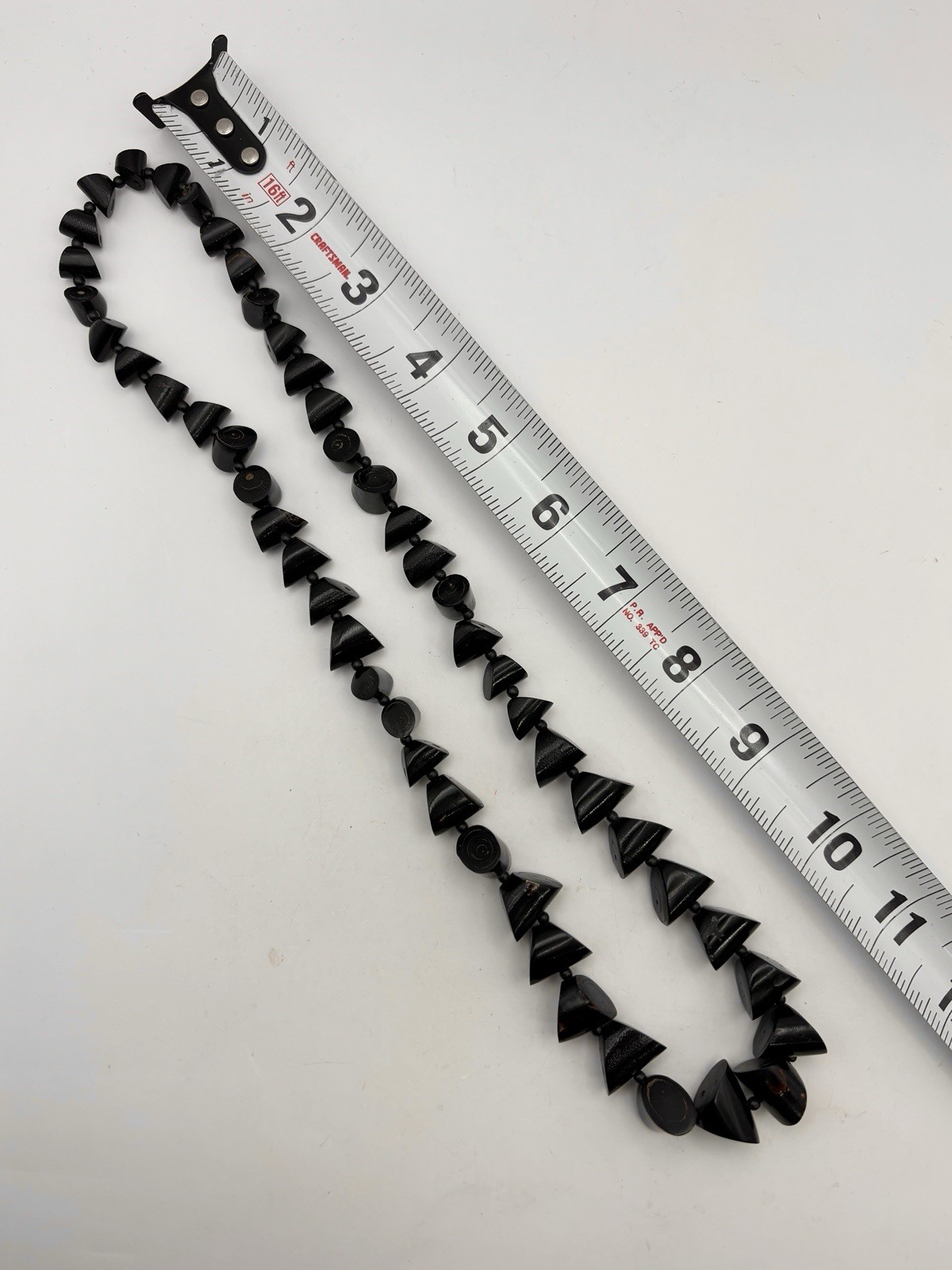 Vintage Natural Black Coral Necklace Irregular Barrel Cut Slice Beads ~49g