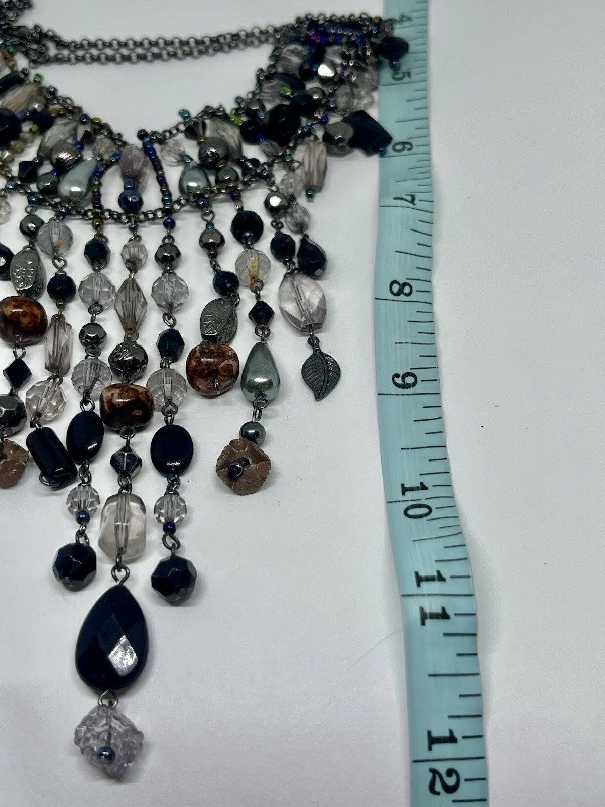 Victorian Revival Fringed Beaded Necklace Mixed Beads And Materials Stunning Bib