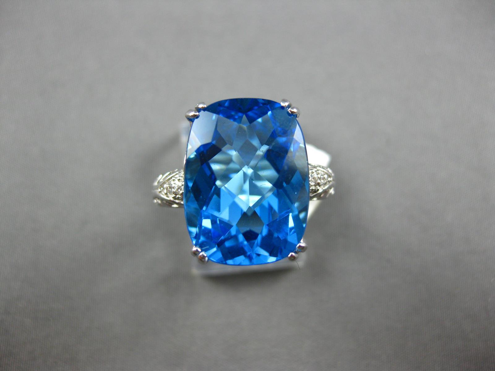 EXTRA LARGE 12.0CT DIAMOND & AAA BLUE TOPAZ 14KT WHITE GOLD CUSHION & ROUND RING