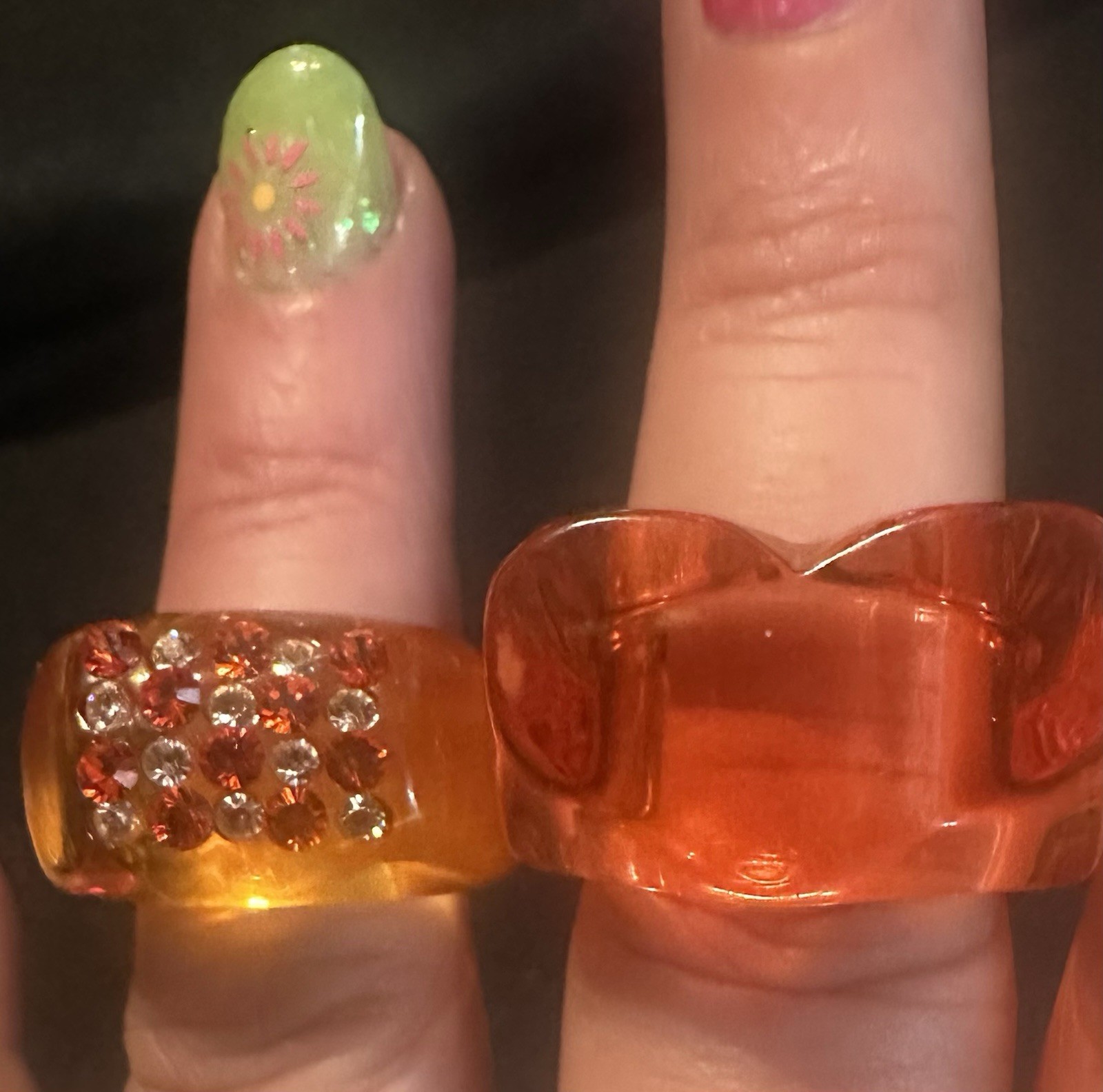 Lot Of 19 Vintage Acrylic Lucite Glass Chunky Retro Rings