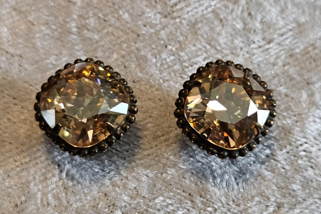 Vintage SORRELLI Pink Cushion Cut Crystal Pierced Stud Earrings