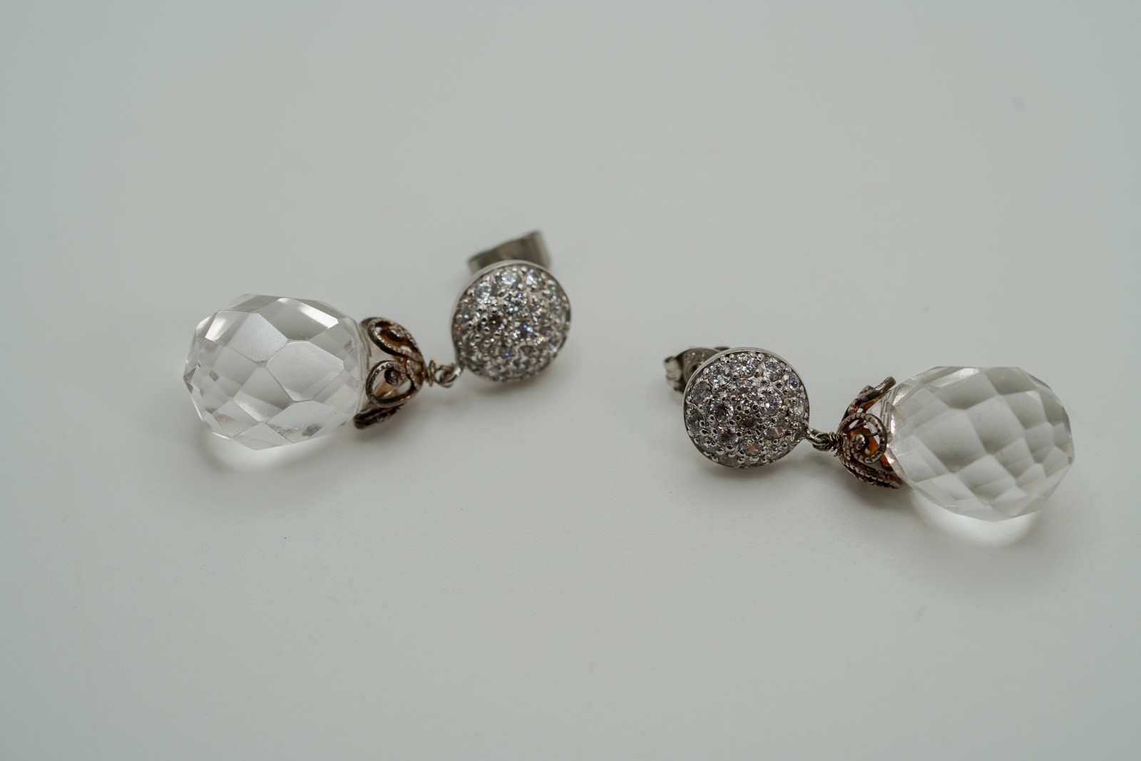 Vintage Sterling Silver Crystal Dangle Earrings 3.4cm JB45