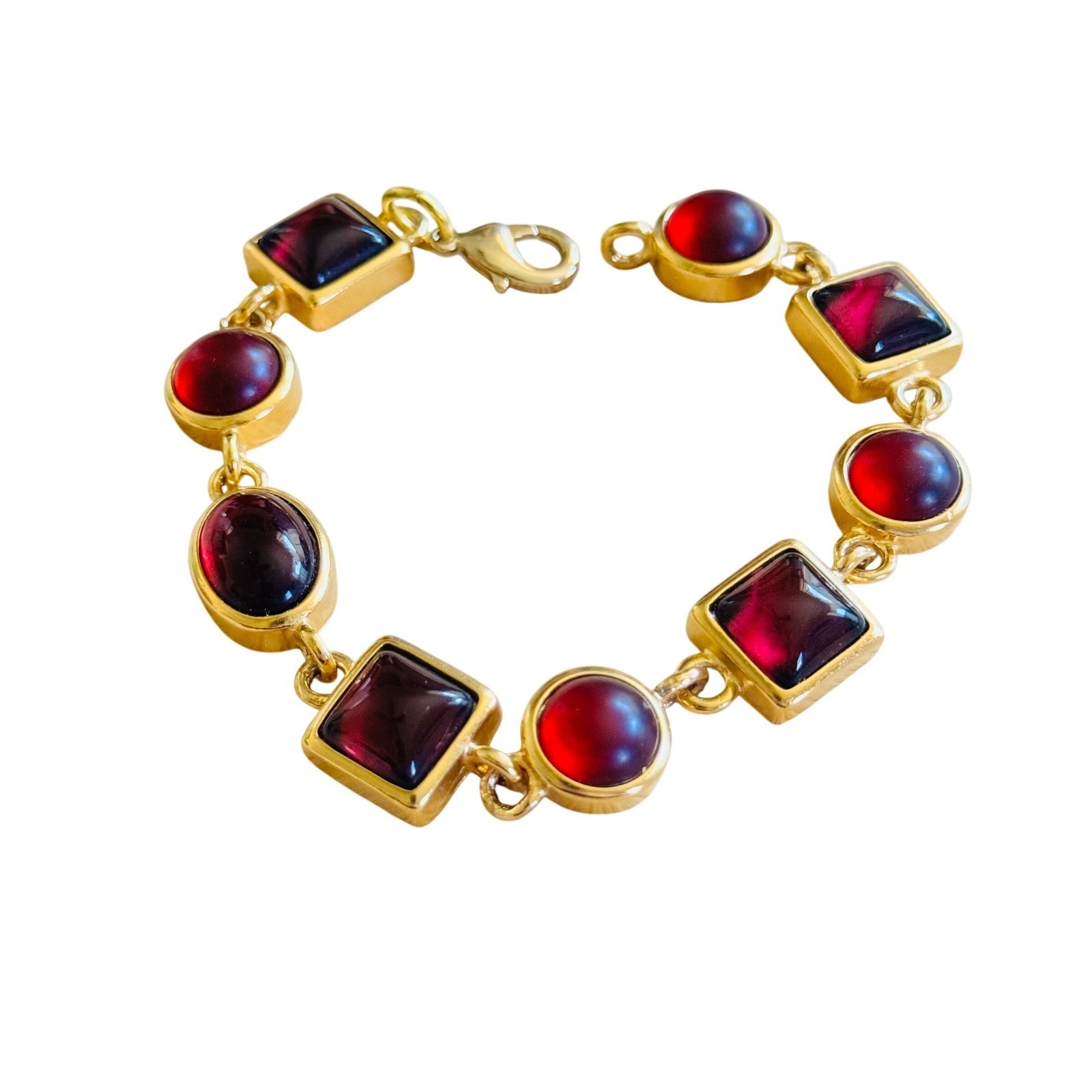 VTG Cabochon Bracelet Statement Runway Gold Plated Chunky Retro 90s 7.5″