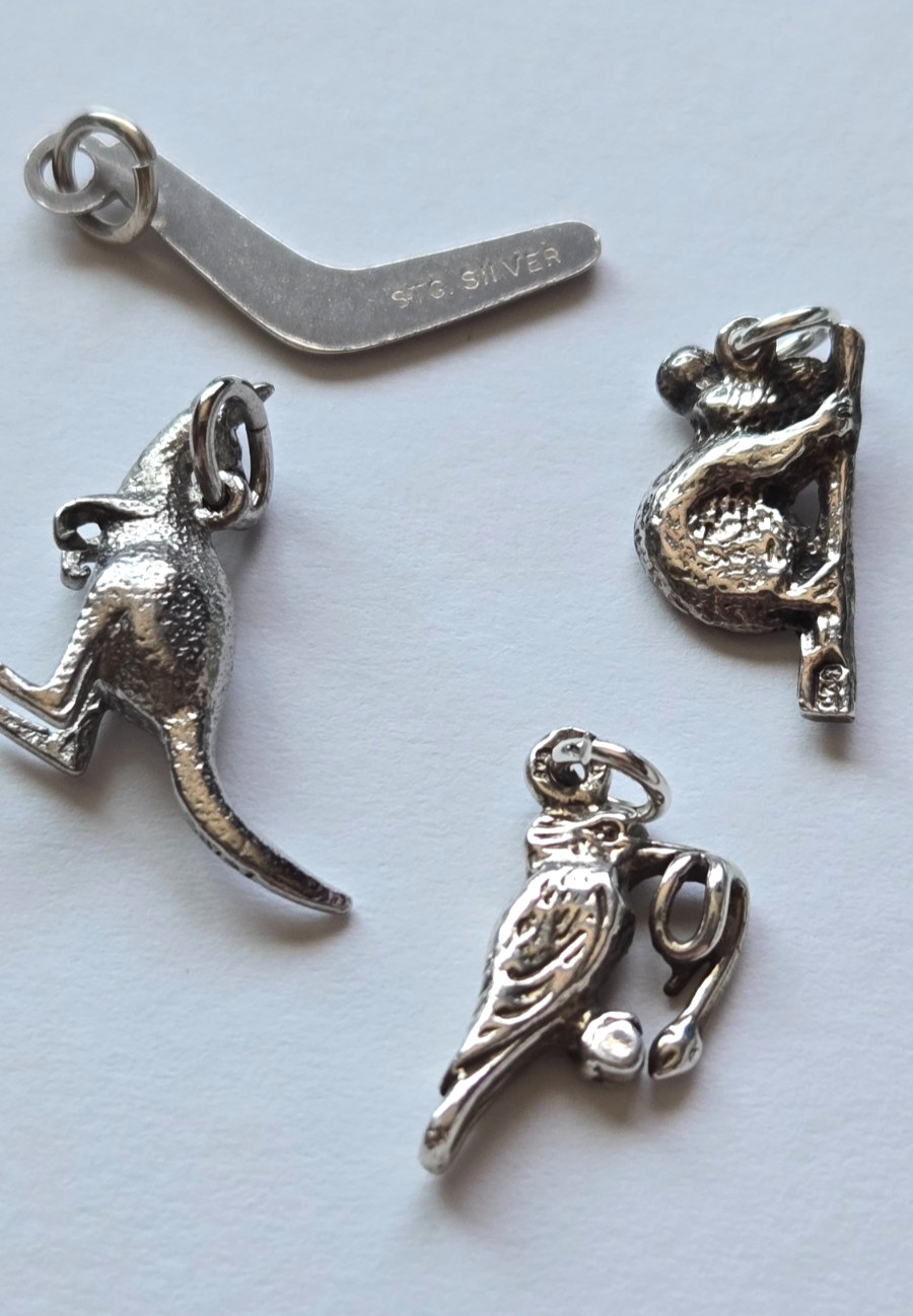 Lot of 4 925 Sterling Australia Travel Charms ~ Boomerang & Animals