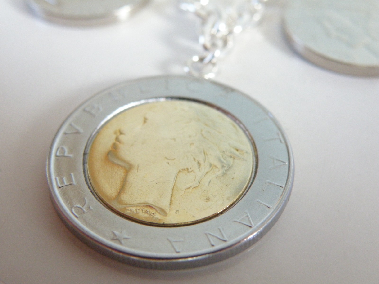 Milor Italy Sterling Silver 925 Italian Coin Charm Rolo Link Heavy Necklace 20″