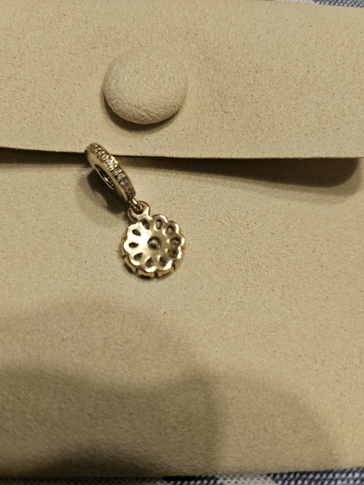 Pandora 14k Solid Y. Gold CZ Embellished Floral Drop Dangle Charm Retired 🌼