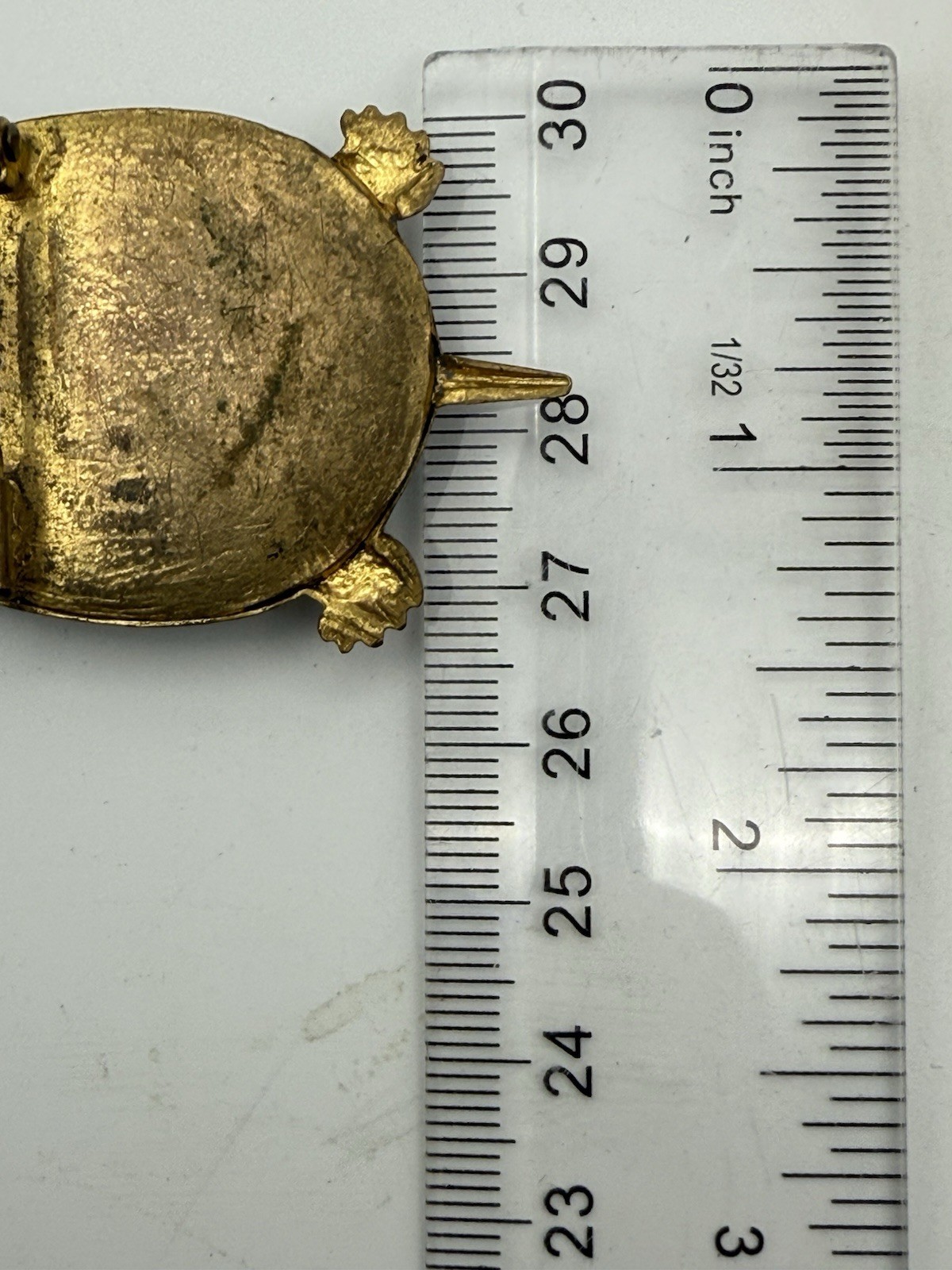 Antique Brass Turtle Brooch Pendant 1900s Green Glass Stone Trombone Clasp J80