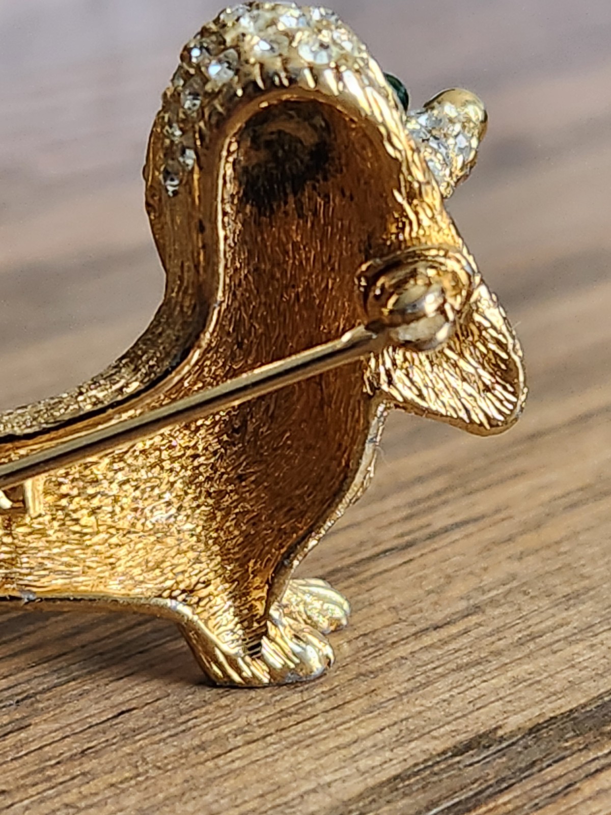 Vtg Rare CINER Dachshund Pin, Gold Plate (?See description below) W/ Rhinestones