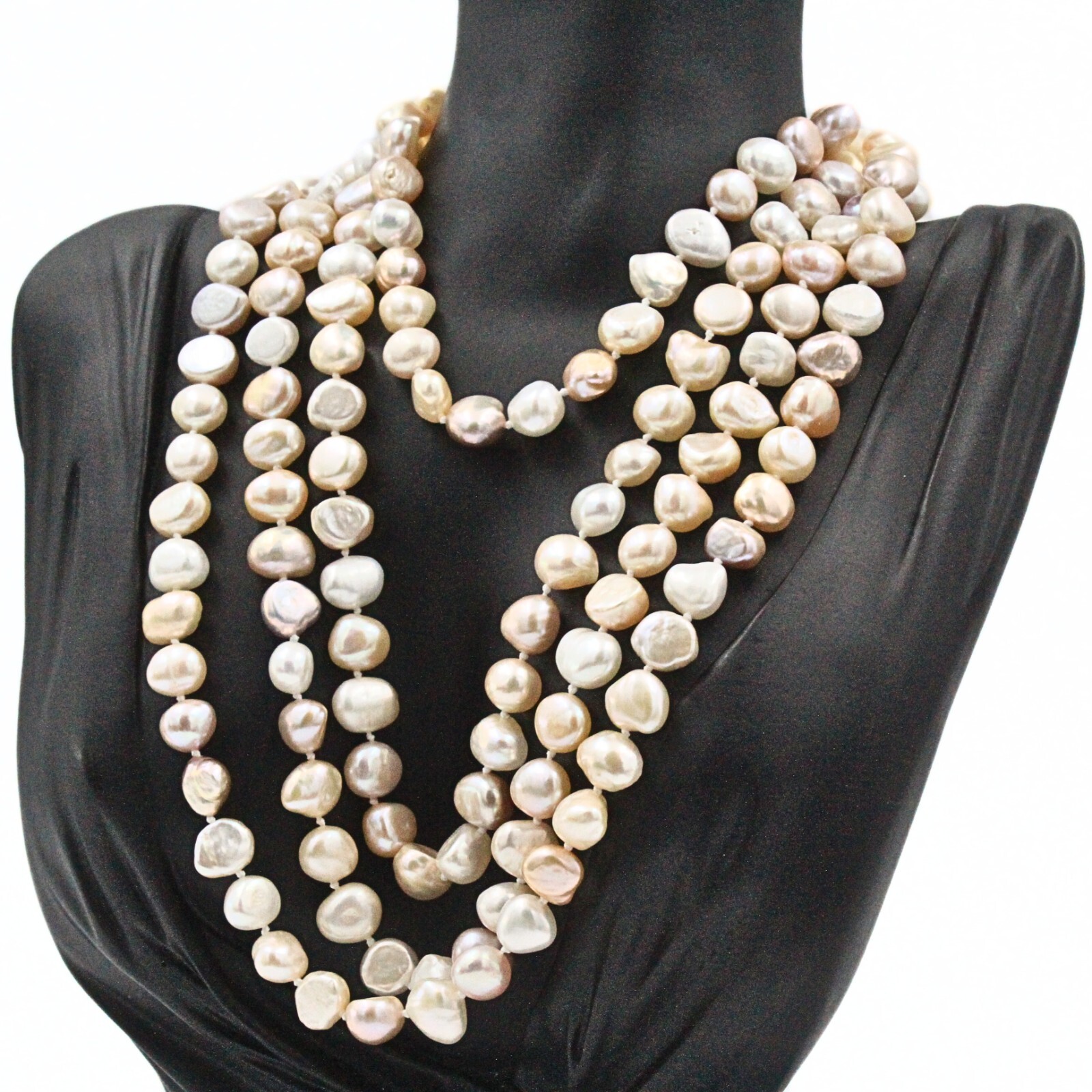 Champagne Pastel Hand Knotted Keshi Freshwater Pearl Flapper HSN Necklace
