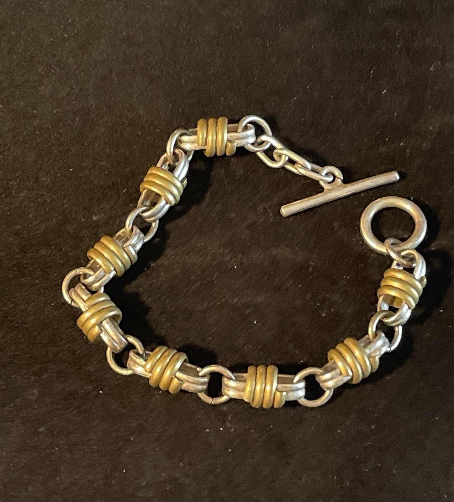 Vintage Sterling Silver 925 & Copper Wire Wrapped Chain Link Bracelet. 2 Tone