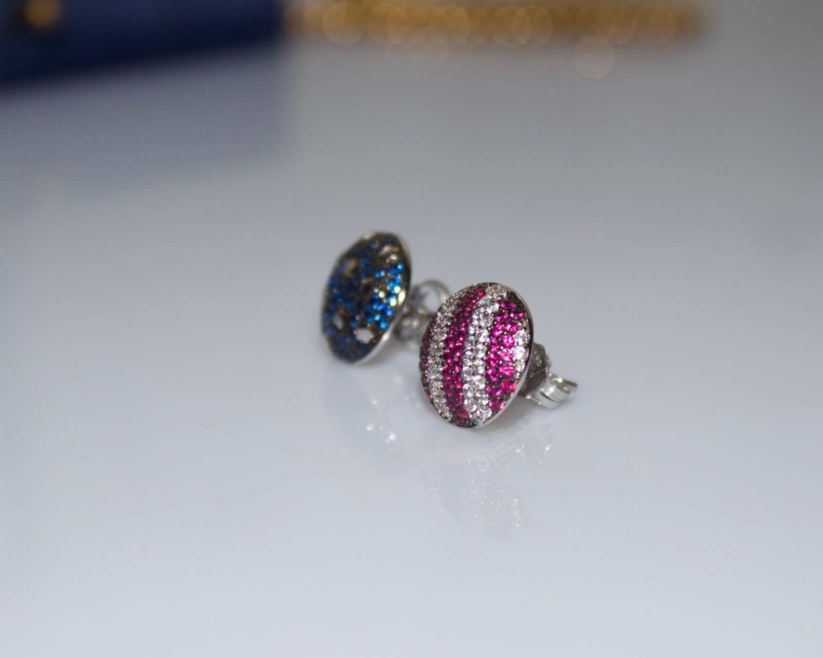 Vintage Ruby & Sapphire Red White and Blue Stud Earrings American Flag Stars and