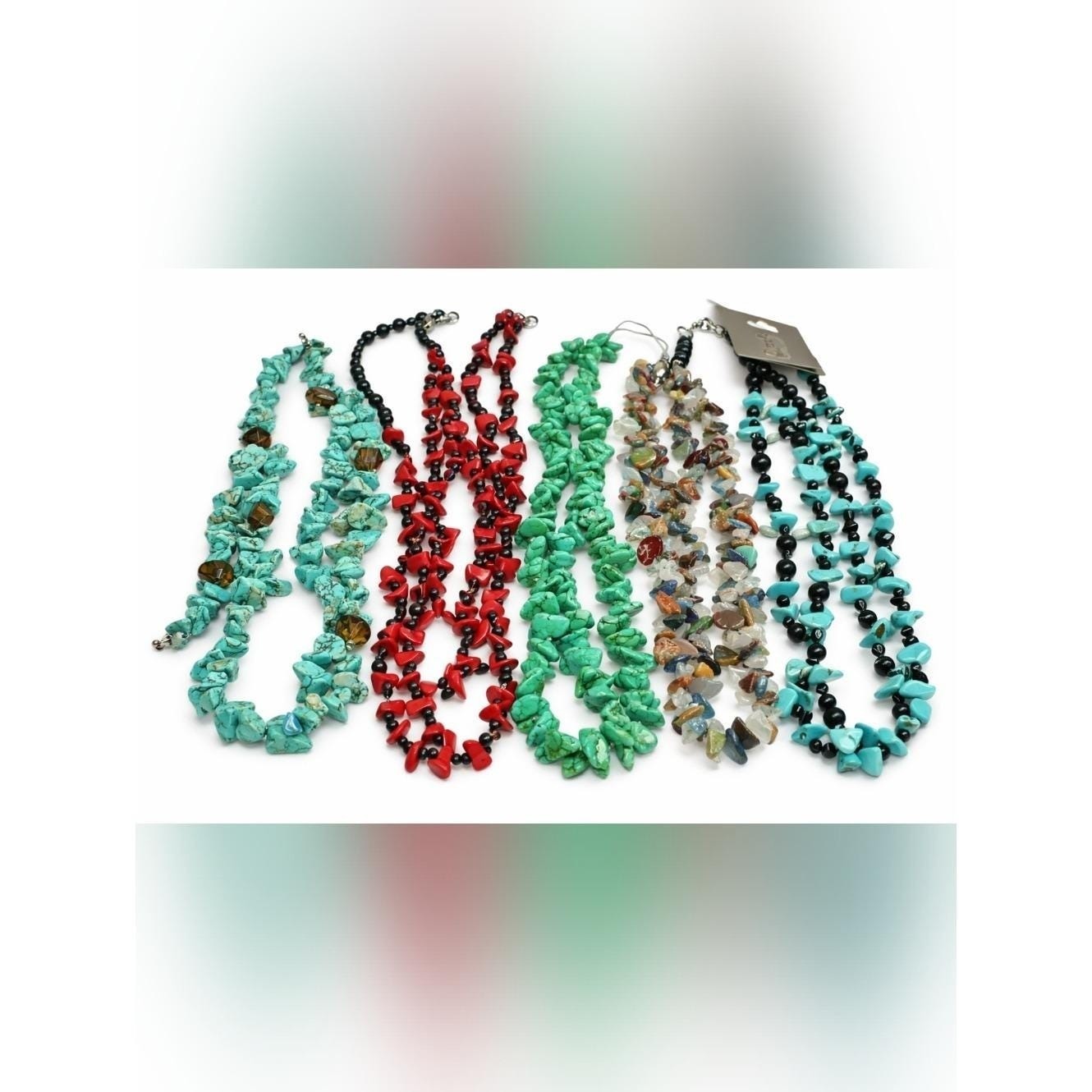 Vintage Stone Chip Necklace Lot Faux Turquoise Coral Green Mixed Gemstone Beaded