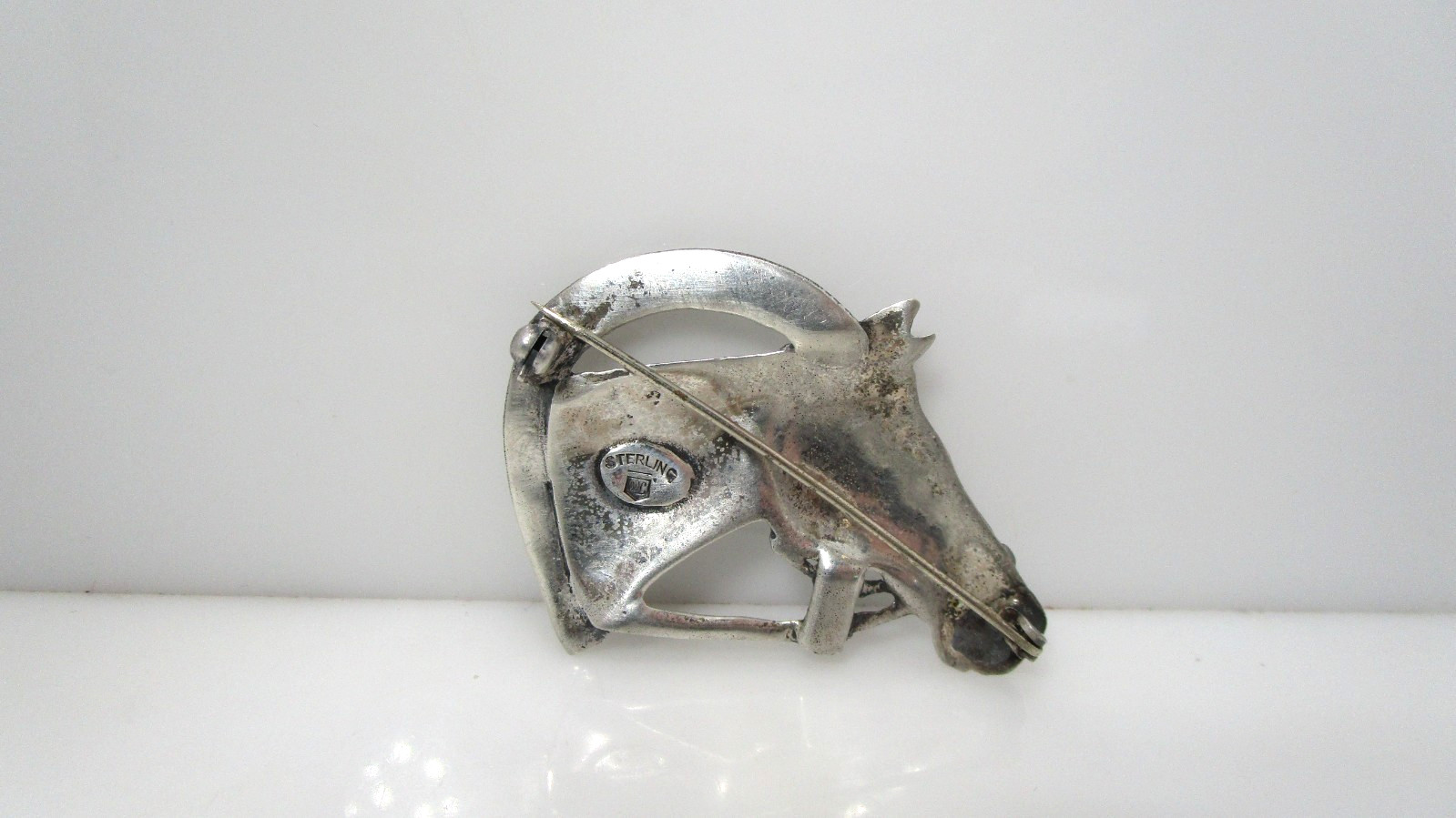 Vintage Equestrian Horse Head Winner Horseshoe Walter Lampl Sterling Pin 2″