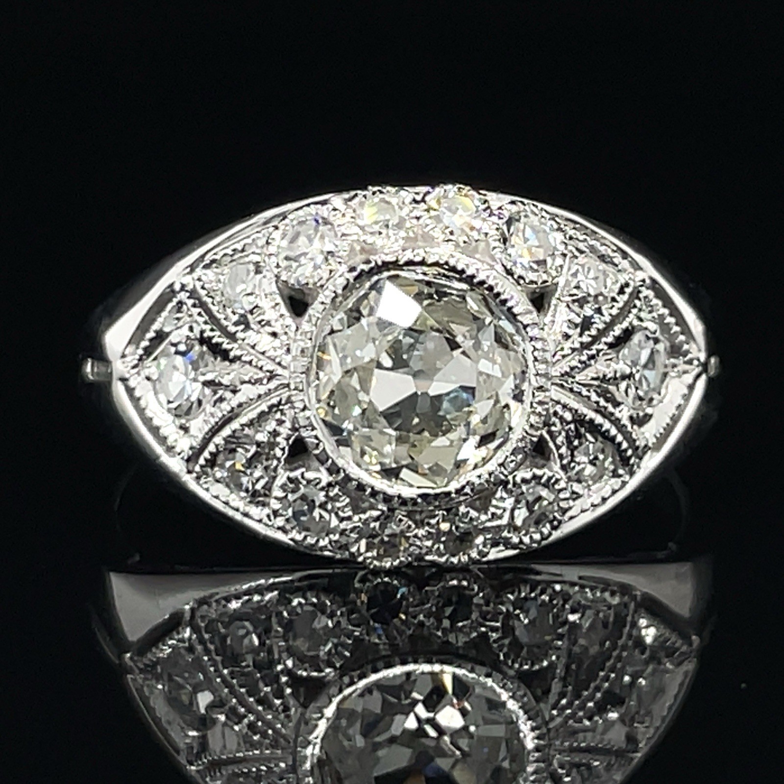 Vintage 1.00 Ctw Old European Cut Bezel Set Diamond Ring 14K White Gold