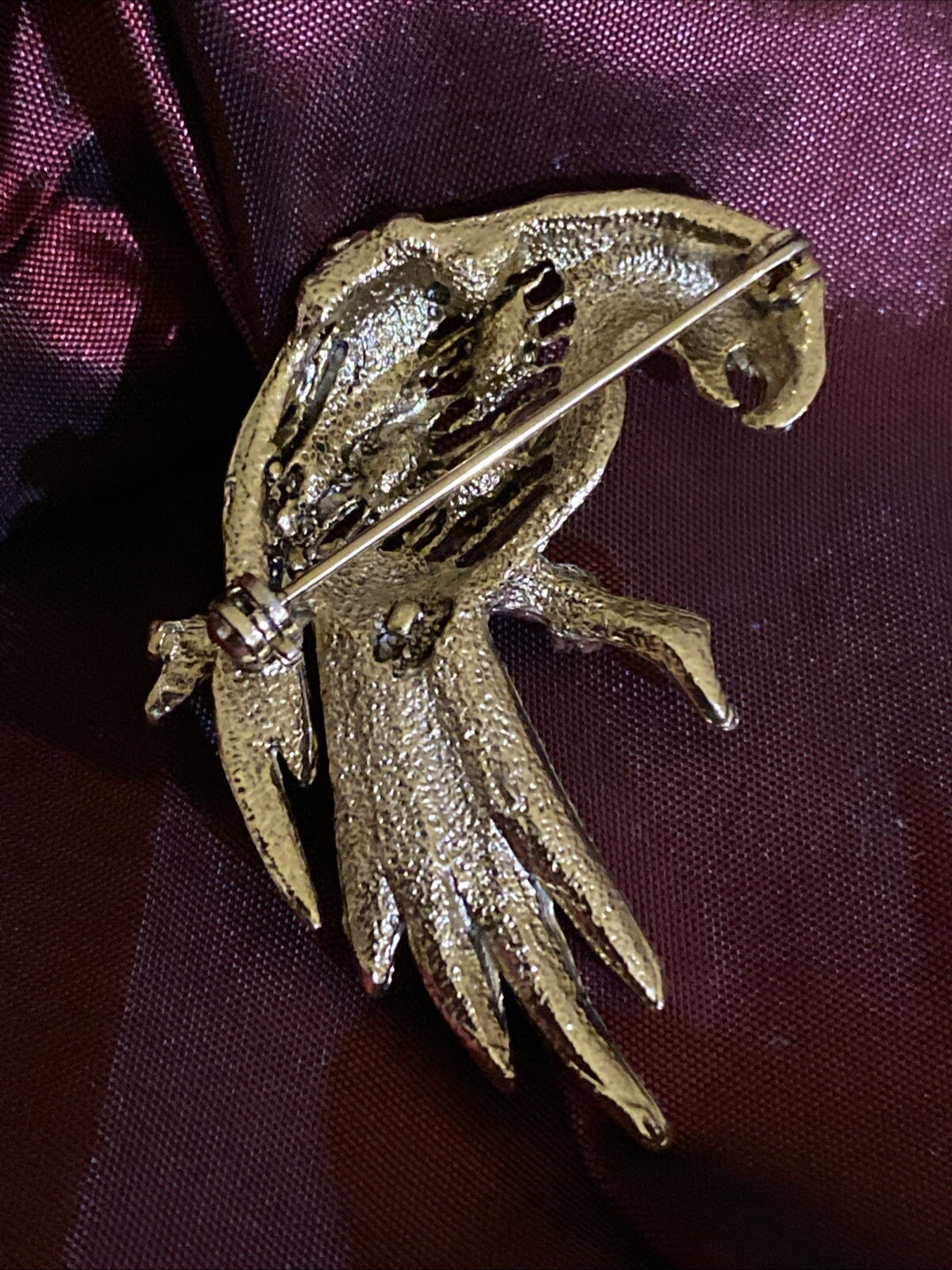 Vintage Parrot Brooch Glass Rhinestone’s Gold Tone Blue And Clear Stones EUC 2”