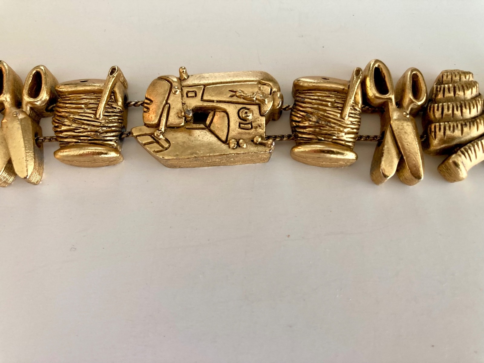 Vintage Gold Tone Sewing Notions Slide Charm Bracelet