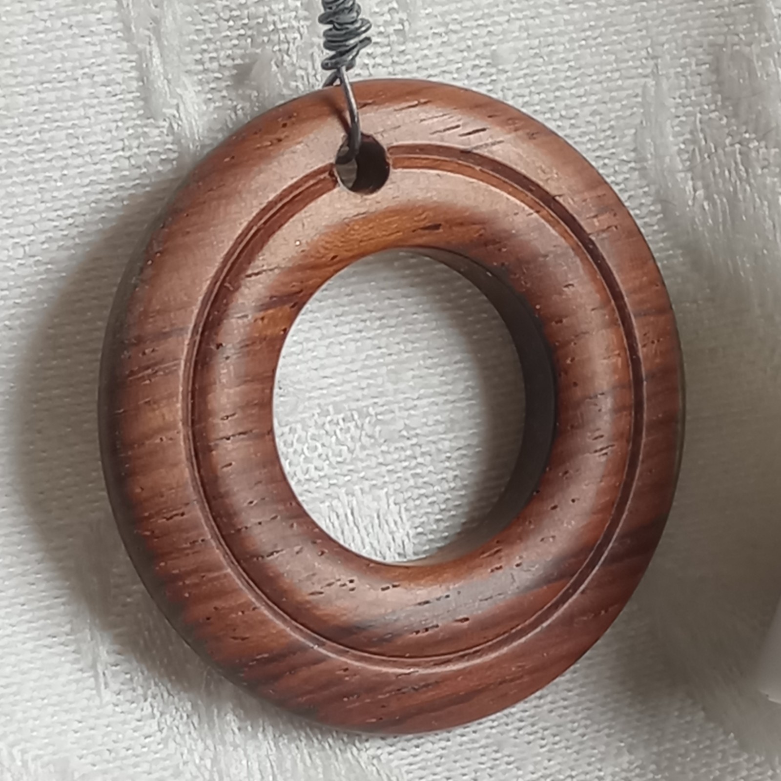 Vintage Dangle Drop Earrings Faux WOOD hoops donuts 70s lever back