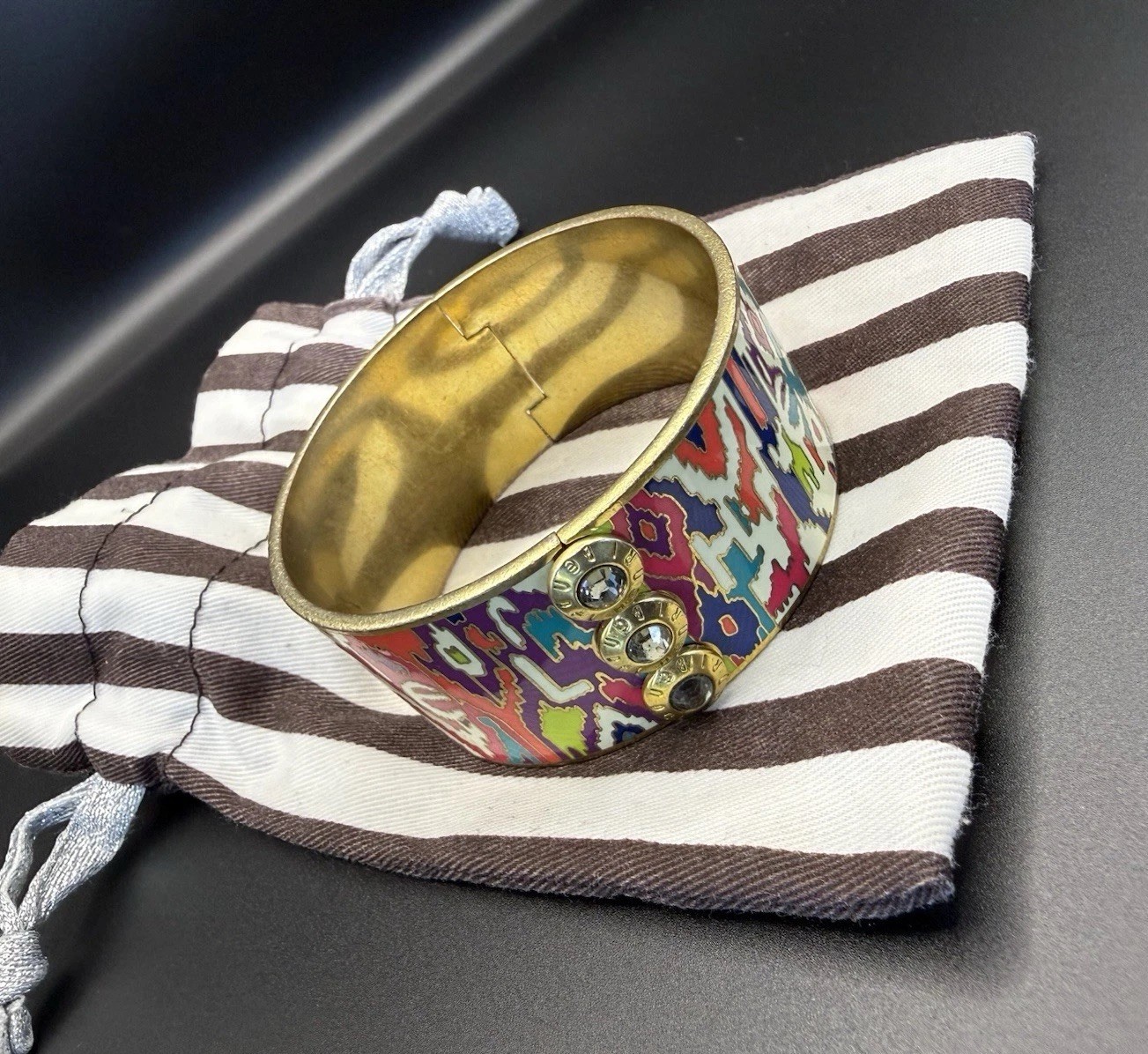 Y2K Henri Bendel Ny Tribal Inspired multicolored Enameled Inkat Bracelet Bangle