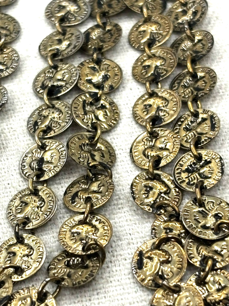 Vintage Mini Republic Of France Coin Link Multi Chain Gold Tone Layered Necklace