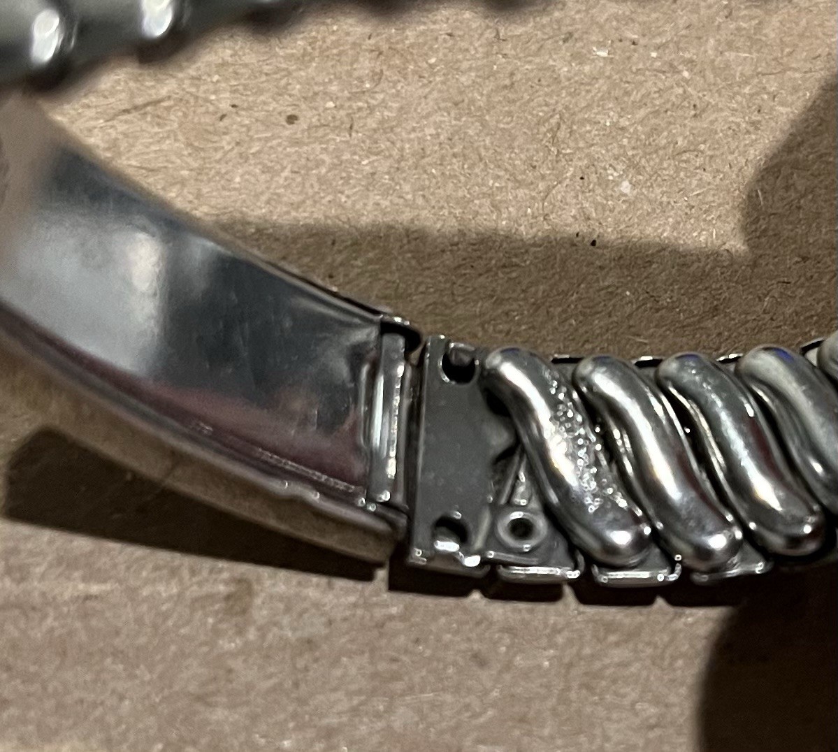 Vintage Foster Stainless Steel Sterling Silver Top Engraved Stretch Bracelet