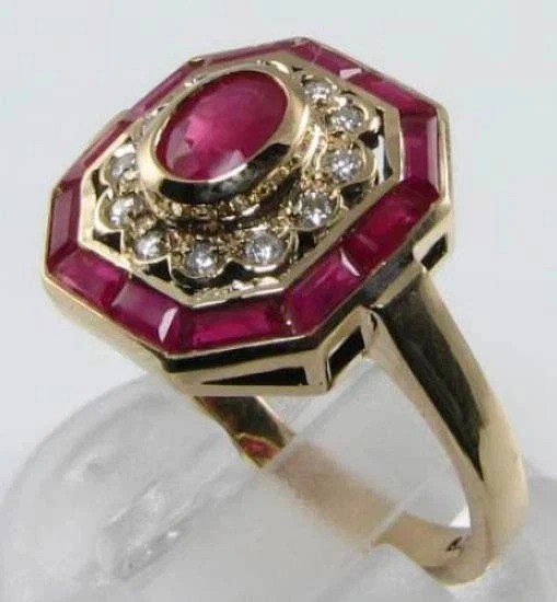 2.1Ct Art Deco Style Lab Created Ruby & Diamond Anniversary 14K Gold Finish Ring
